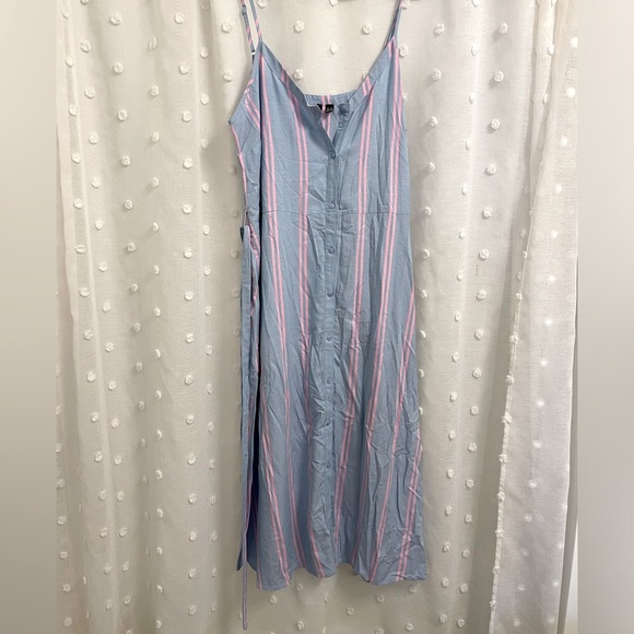 Blue and Pink Lightweight Long Button Down Dress - Picture 1 of 6